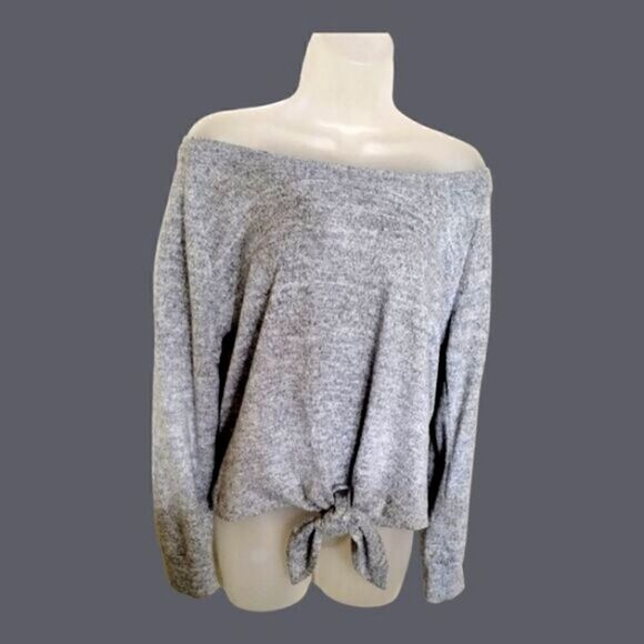 SWEATER, Crop Tie  by Allison Joy Women's Heather GRAY Pullover Size Small - Picture 2 of 8